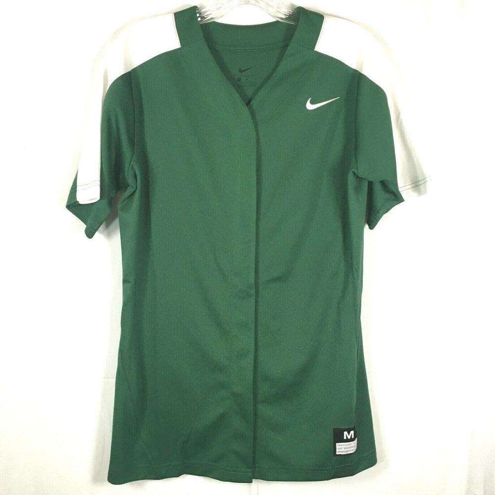 Nike Shirt Womens Sz M Green Button Up Short Sleeve MLB Baseball Jersey